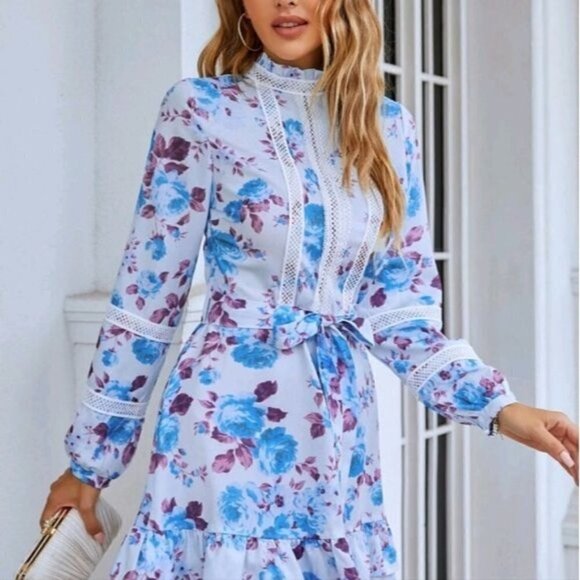 FLORAL, TIERED, RUFFLED,  CUT OUT, ZIPPER MINI DRESS - Picture 3 of 10